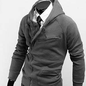Mens Double zipper zip up Hoodie Jacket GRAY Sz(L) 06  