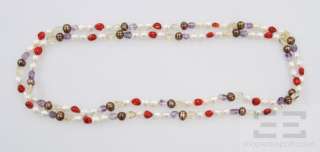 Designer Freshwater Pearl Coral And Amethyst Necklace  