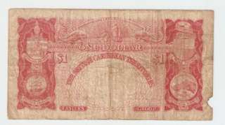 British Caribbean 1 Dollar 1958 VG+ Banknote P 7c  