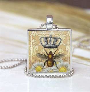   Mom Mother Silver Plated FRAME Glass Crown Pendant Necklace Honey NEW