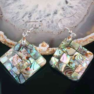 NEW Abalone Shell Beads Square Pendant Earring 1SET  