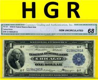 HGR 1918 $1 FRBN Green Eagle CGA SUPERB GEM 68  