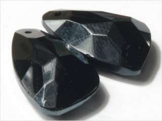 CZECH VTG BLACK DANGLE DROP FACETED GLASS BEADS (2)  