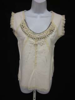 FREE PEOPLE Ivory Lace Beads Embellished Top Blouse S P  