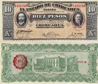 Mexico $ 10 Pesos Estado de Chihuahua Feb 10, 1914 UNC  