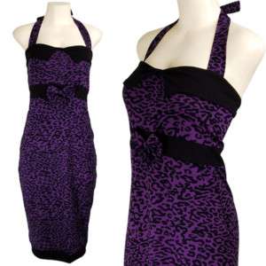 Purple Leopard Halter 50s Rockabilly Pencil Dress S,M,L  