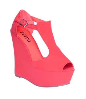 Womens New Coral T Bar Suede Style Ladies Evening Peep Toes Wedge 