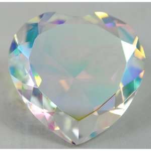  Crystal Diamond Jewel Paperweight 80 mm Heart Dark Rainbow 