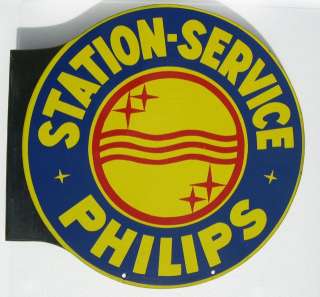   PLAQUE EMAILLEE DOUBLE FACE PHILIPS STATION SERVICE