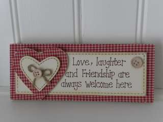 SHABBY COUNTRY GINGHAM HEART PLAQUE LOVE / HOME CHIC  