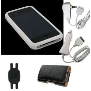  Skin + Leather Holster Case + Home Charger + Car Charger for Apple 