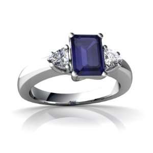    14K White Gold Emerald cut Genuine Sapphire Ring Size 7.5 Jewelry