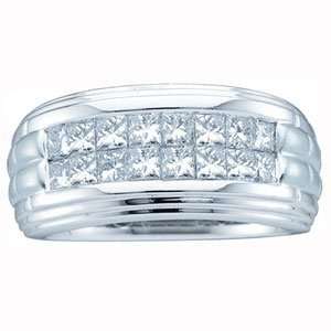  Mens 1/2 Carat Princess Diamond 14k White Gold Wedding Ring 