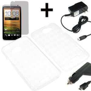   Skin Case for AT&T HTC One X + LCD + Car + Home Charger  Clear Checker