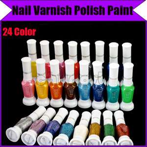 24 Color 2 Way Pen Brush Nail Varnish Polish Paint  