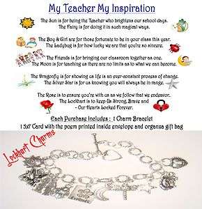Teacher Inspiration Holiday Gift Charm Bracelet w/ 5x7 Card Organza 