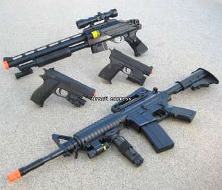 Lot 4 Airsoft Spring Guns M16 Rifle Shotgun Pistol Toy Gun Air Soft w 