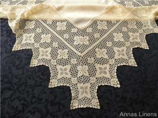 Vintage Linen & Deep Crochet Lace Tablecloth Cream Perfect  