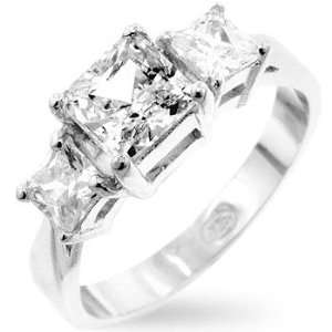   Princess CZ Sterling Silver Anniversary Ring, Rhodium: Glitzs: Jewelry