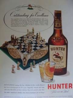 1953 HUNTER WHISKEY AD antique chess set in ad  