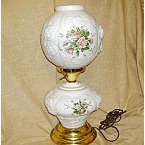  Antique Milk Glass Lamp With Handpainted Roses