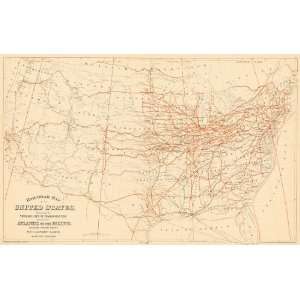  Mitchell 1884 Antique Railroad Map of the United States 