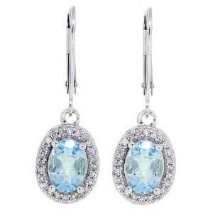 85ct Oval Shaped Aquamarine Dangle Earrings with Diamonds 10Kt White 
