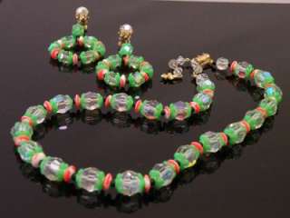   VENDOME Aurora Borealis Crystals Neon Beads Necklace & Earrings SET