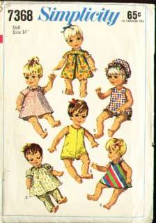 SIMPLICITY #7368 BABY DOLL clothes 14 1967 SCARCE  