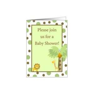   , Brown Zoo Lion Giraffe Bird Polka Dot Baby Shower Invitation Card