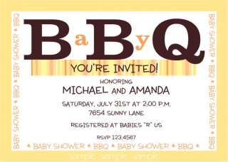 BARBECUE BABY SHOWER INVITATIONS PINK BLUE GREEN YELLOW  
