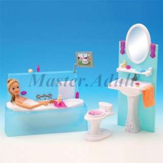   Set Wash Basin with Mirror, Bathtub with TV, Toilet for Barbie  