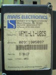   (2x) Mars VFM1 L1 U2CS Bill Acceptor Validator 117V 60Hz  