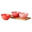 Coral Dip Bowls with Bamboo Serving Tray