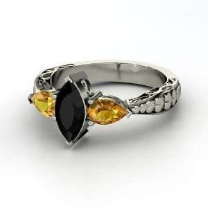   Ring, Marquise Black Onyx Sterling Silver Ring with Citrine Jewelry