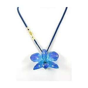  REAL FLOWER Blue Purple Orchid Leather Cord 18in Jewelry