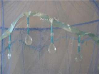 Blue Double Beaded Mosquito Net Bed Canopy   Fits Cot/Sgle/Dble Bed 