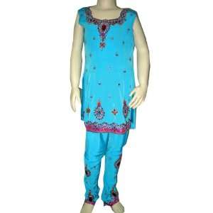 Girls Bollywood Party Wear Churidar Dodger Blue Embroidered with 