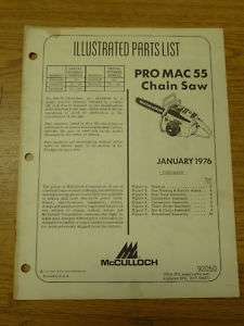 1976 McCULLOCH PRO MAC 55 CHAINSAW PARTS MANUAL  
