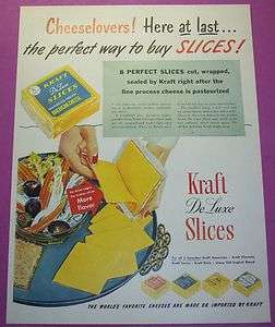 1951 KRAFT DE LUXE AMERICAN CHEESE SLICES AD PRINT  