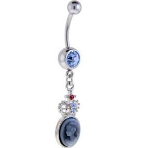  Solar Blue Gem Victorian Cameo Dangle Belly Ring Jewelry