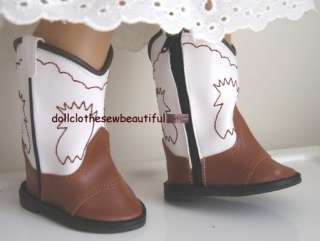 DOLL CLOTHES fit American Girl White/Brown COWBOY BOOTS  