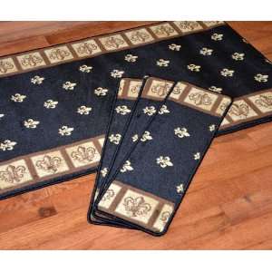 Dean Premium Carpet Stair Treads   Fleur De Lys Black 31 x 9 (Set of 
