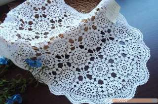Vintage Hand Crochet Oval White Table Runner 16x35  