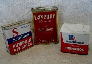 Vintage Collectible Red & White Spice Tins/Cans  