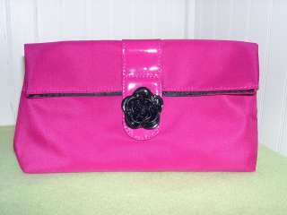 Lancome PINK FUCHSIA With BLACK Rose Cosmetic Makeup Bag  
