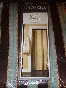 Croscill CHOCOLATE BROWN TEAL GOLD Stripe Shower Curtain NEW  