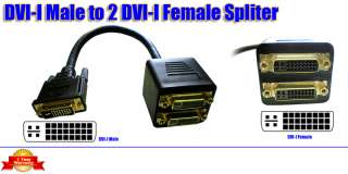   to Dual 2 DVI I Female Gold Plated Monitor TV Cable Splitter Adapter