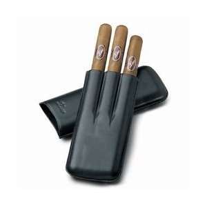   Black Leather Three Finger Double Corona Cigar Cases