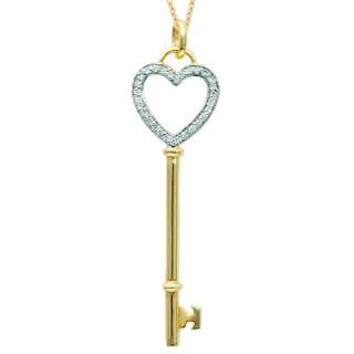 Diamond Heart Key Pendant Necklace 14k Yellow Gold  
